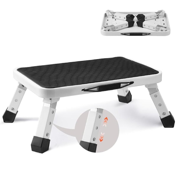 Step Stool 1-Step 150KG Capacity, Folding Steel Step Ladder 3 Adjustable Height, Portable Toddler Step Stools for Adults, Non-Slip Sturdy Step Ladders for Office, RVs, Pets,