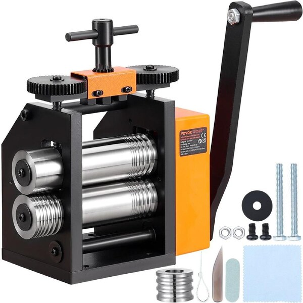 Rolling Mill, 3"/76 mm Jewelry Rolling Mill Machine, 1: 2 Gear Ratio, 3-in-1 Multi-function Rolling Mill, 0.1-7mm Press Thickness for Metal Jewelry Making Sheet Square Wire Semicircle
