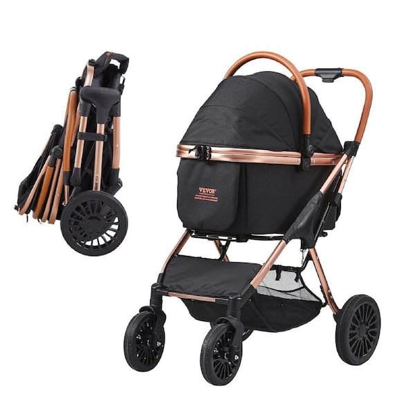 Pet Stroller, 4 Wheels Dog Stroller Rotate with Brakes, 66 lbs Weight Capacity, Puppy Stroller with Detachable Carrier, Storage Basket and Pet Pad, for Small to Medium Sized Dogs,