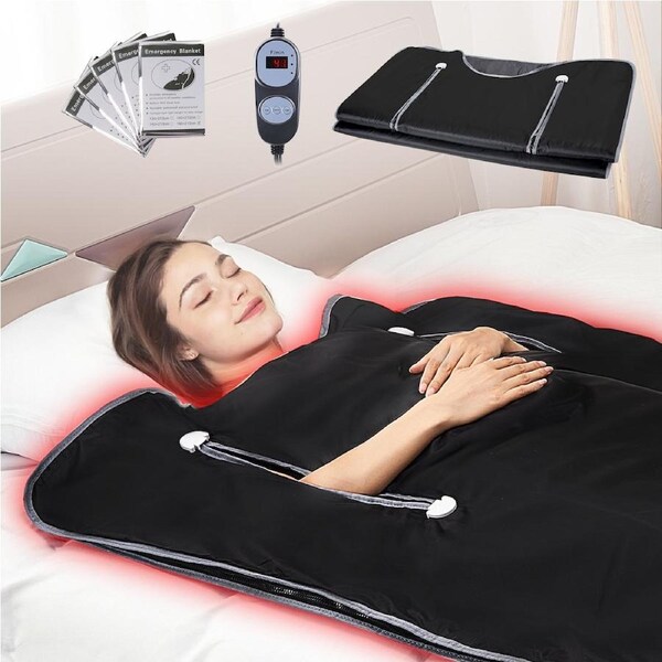Sauna Blanket for Detoxification, Portable Far Infrared Sauna for Home, Oxford Sauna Bag w/ Arm Holes & Carbon Fiber Heating, 1-6 Level Adjustable Temp 35-80°C, 5-60 Minutes Timer,