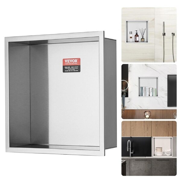 33.02 x 33.02 cm No Tile Shower Niche 304 Stainless Steel, Wall-Inserted Niche Recessed Double Shelves, Sealed Waterproof Rust-Resistant Modern Niche for Shower Bathroom Soap Storage,