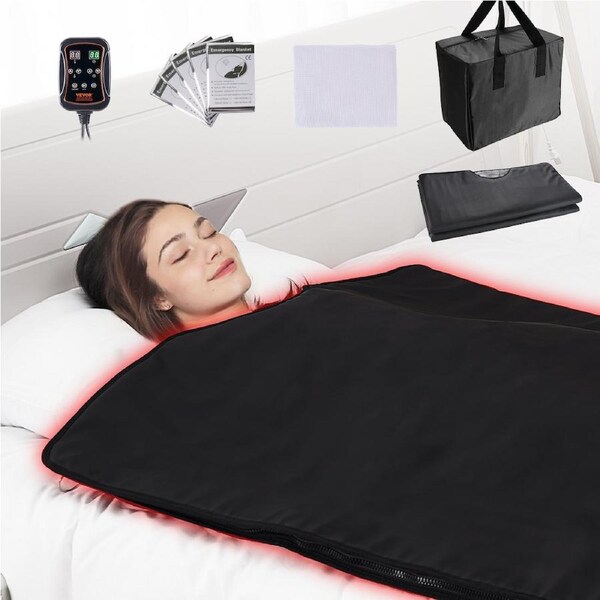 Sauna Blanket for Detoxification, Portable Far Infrared Sauna for Home, PU Sauna Bag w/ Therapy Stones & Carbon Fiber Heating, 1-6 Level Adjustable Temp 35-85°C, 1-60 Minutes Timer,