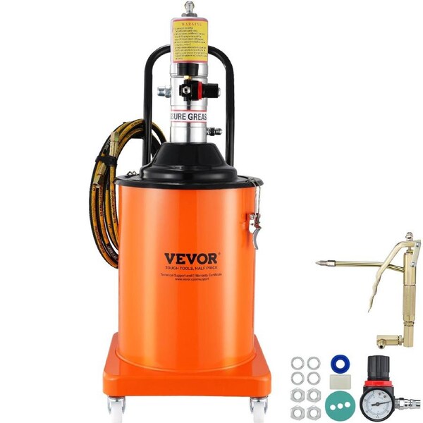 Grease Pump, 20L 5 Gallon Capacity, Air Operated Grease Pump with 3.88 m High Pressure Hose and Grease Gun, Pneumatic Grease Bucket Pump with Wheels, Portable Lubrication Grease Pump 50:1 Pressure