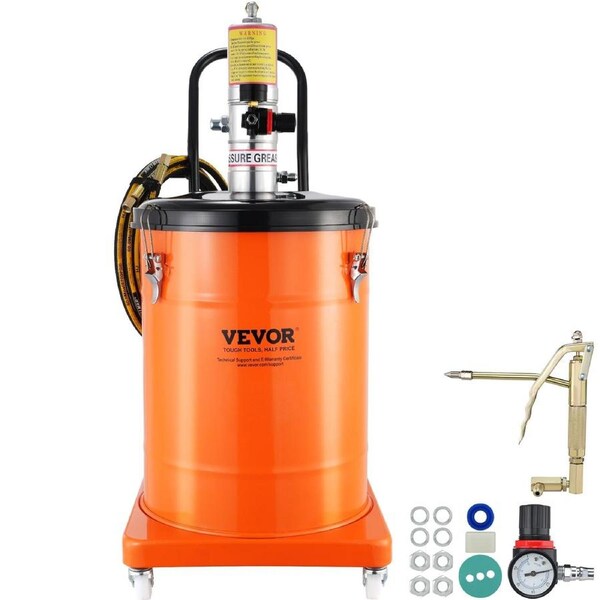 Grease Pump, 40L 10.5 Gallon Capacity, Air Operated Grease Pump with 3.88 m High Pressure Hose and Grease Gun, Pneumatic Grease Bucket Pump with Wheels, Portable Lubrication Grease Pump 50:1