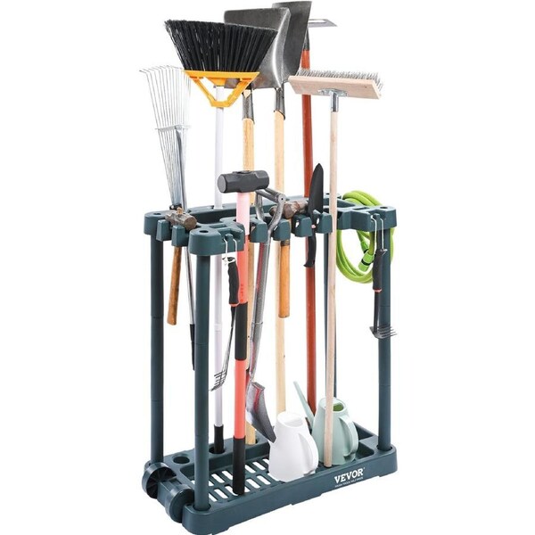 Garden Tool Organizer, 10 Slots, Yard Tool Tower Rack for Garage Organization and Storage, Hold Long-Handled Tool/Rake/Broom/Shovel, PP Garden Tool Stand Holder Organizer for Yard, Shed,