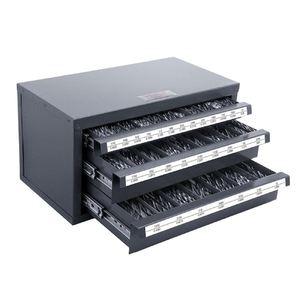 Drill Bit Dispenser Cabinet, Three-Drawer Drill Bit Organizer Cabinet for 1/16" to 1/2", Steel Drill Dispenser Organizer Cabinet with Labels, Stackable Drill Dispenser for Drill Bit