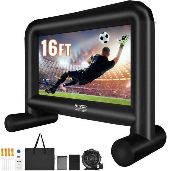 Inflatable Movie Screen, 16 FT Inflatable Projector Screen for Outside with Blower and Carrying Bag, Front/Rear Projection, Oxford Fabric Blow Up Screen for Outdoor Parties Backyard Movie