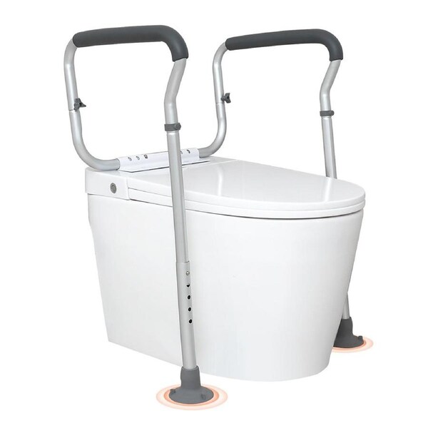 Toilet Safety Rail, Bathroom Toilet Seat Frame, Adjustable Width & Height Fit Most Toilets, Supports 136 kg, Toilet Handles Grab Bars with Padded Armrests for Handicap, Disabled,