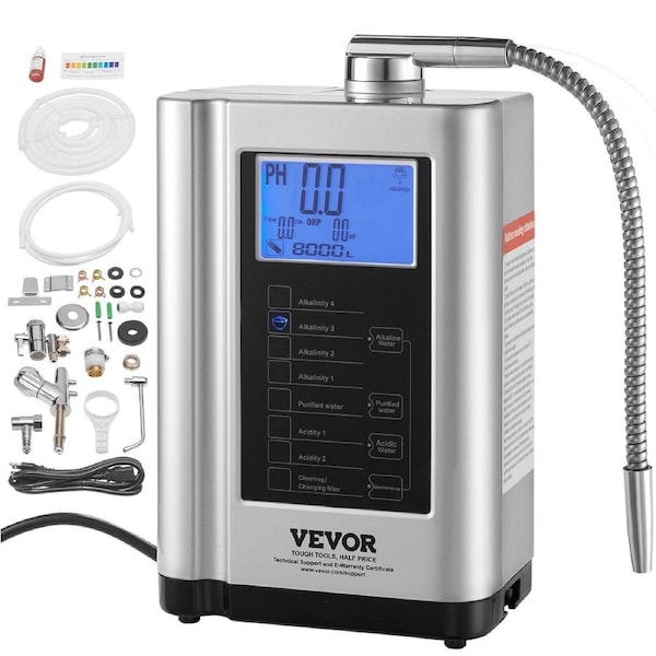 Alkaline Water Ionizer Machine, pH 3.5-10.5 Alkaline Acidic Hydrogen Water Purifier, 7 Water Settings Home Filtration System, Up to -550mV ORP, 8000L Per Filter, Auto-Cleaning,
