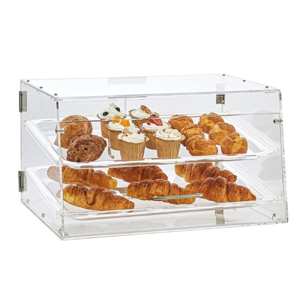 Pastry Display Case, 2-Tier Commercial Countertop Bakery Display Case, Acrylic Display Box with Rear Door Access & Removable Shelves, Keep Fresh for Donut Bagels Cake