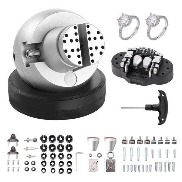 Ball Vise, 5" Engraving Setting Tool, 360° Rotation Engraving Block Vise, 69 PCS Attachment Jewelry Engraving Block Tools Standard Block for Gemstone Inlay and Small-Scale