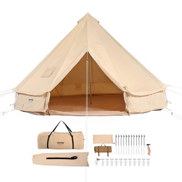 Canvas Bell Tent 4m/13.12ft 4-Season Camping Yurt Tent with Stove Jack