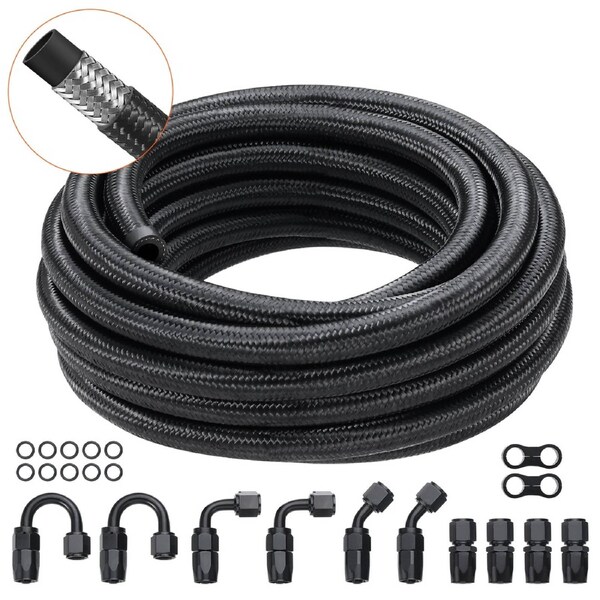 8AN Fuel Line Kit, 6.1 m Fuel Hose Kit, 1.0 cm Nylon Stainless Steel Braided Fuel Line Oil/Gas/Diesel Hose End Fitting Kit, with 12 PCS Swivel Fitting Adapter Kit,