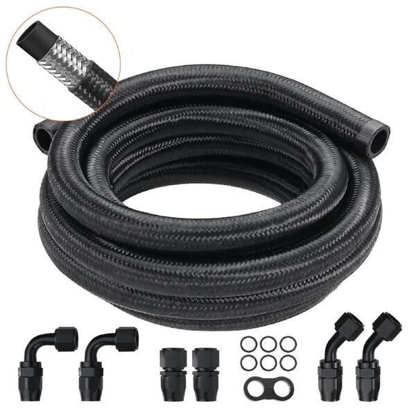 10AN Fuel Line Kit, 3.05 m Fuel Hose Kit, 1.4 cm Nylon Stainless Steel Braided Fuel Line Oil/Gas/Diesel Hose End Fitting Kit, with 7 PCS Swivel Fitting Adapter Kit,