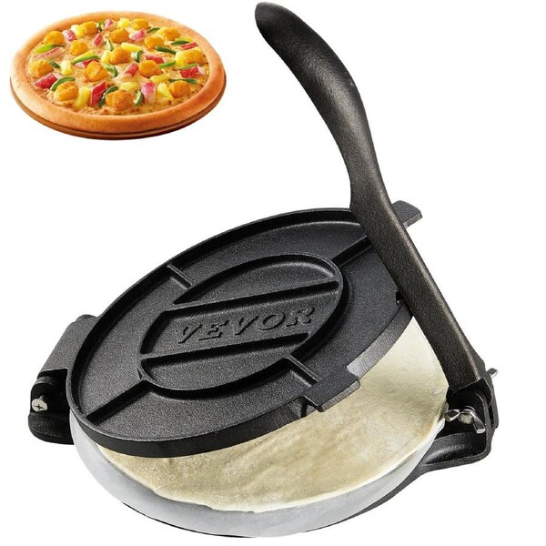 Tortilla Press, 8 Inch Tortilla and Roti Maker, Cast Iron Heavy Duty Tortilladora Press, Pre-Seasoned Pataconera Maker with 100 Pcs Parchment Paper, Dough Maker for Flour Tortilla, Tawa,