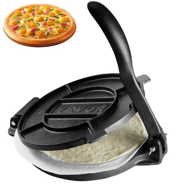 Tortilla Press, 10 Inch Tortilla and Roti Maker, Cast Iron Heavy Duty Tortilladora Press, Pre-Seasoned Pataconera Maker with 100 Pcs Parchment Paper, Dough Maker for Flour Tortilla, Tawa,