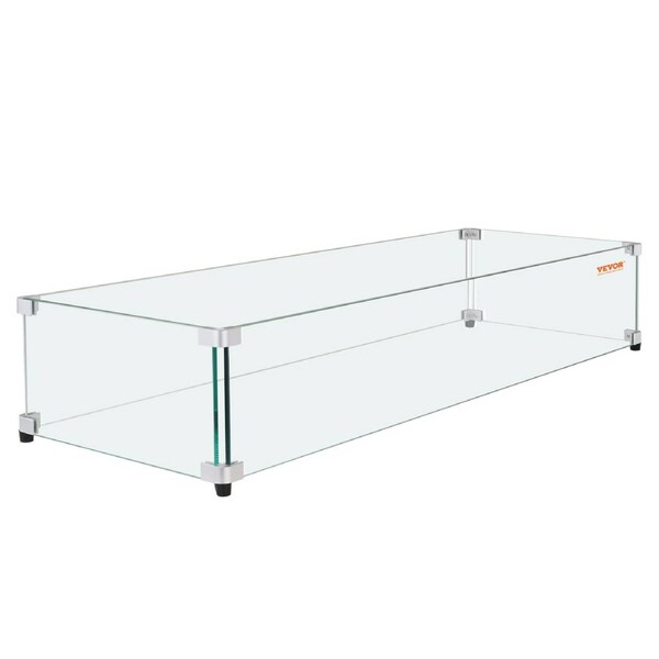 Glass Wind Guard for Rectangular Fire Pit Table 773 x 367 x 191 mm, 8mm Thick and Sturdy Tempered Glass Panel with Hard Aluminum Corner Bracket & Rubber Feet, Easy to