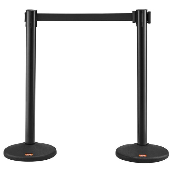 Crowd Control Stanchions, 2-Pack Crowd Control Barriers with 6.5FT Black Retractable Belt, Plastic Stanchion Queue Post, Belt Barriers Line Divider Stanchion Set for Party, Airport,
