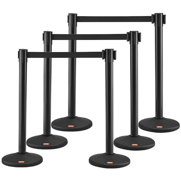 Crowd Control Stanchions, 6-Pack Crowd Control Barriers with 3PCS 6.5FT Black Retractable Belts, Plastic Stanchion Queue Post, Belt Barriers Line Divider Stanchion Set for Airport,