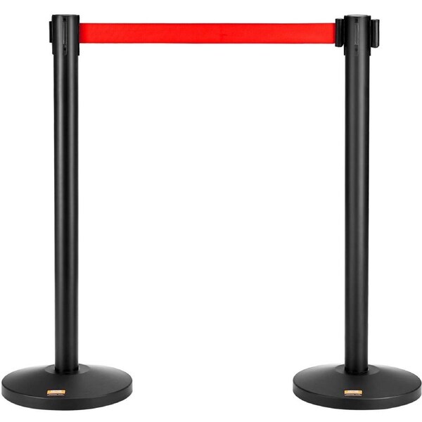 Crowd Control Stanchions, 2-Pack Crowd Control Barriers, Carbon Steel Baking Painted Stanchion Queue Post with 11FT Red Retractable Belt, Belt Barriers Line Divider for Exhibition,