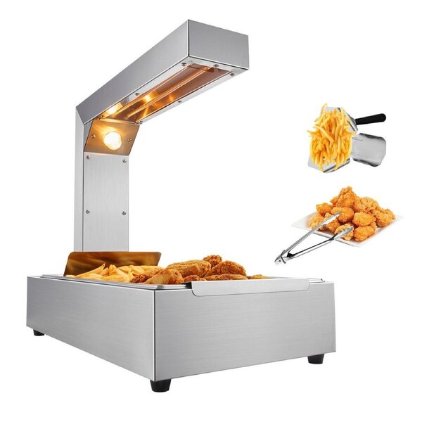 French Fry Food Warmer, 750W Commercial Food Heating Lamp, Electric Stainless Steel Warming Light Dump Station, Countertop 104-122°F Fries Food Warmer for Chip Buffet Kitchen Restaurant,