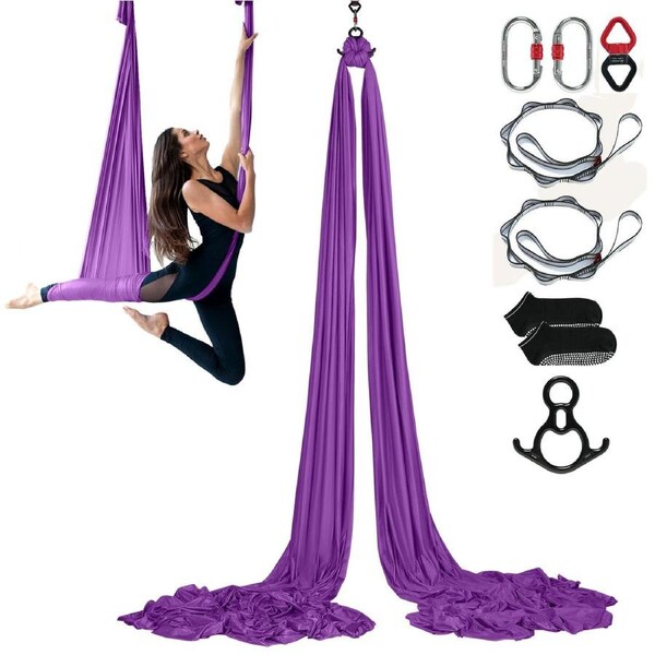 Aerial Silk & Yoga Swing, 8 m Length, Aerial Yoga Hammock Kit with 100gsm Nylon Fabric, Full Rigging Hardware & Easy Set-up Guide, Antigravity Flying for All Levels Fitness Bodybuilding,