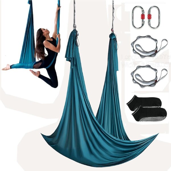 Aerial Yoga Hammock & Swing, 5 m Length Aerial Yoga Starter Kit with 100gsm Nylon Fabric, Full Rigging Hardware & Easy Set-up Guide, Antigravity Flying for All Levels Fitness Bodybuilding,