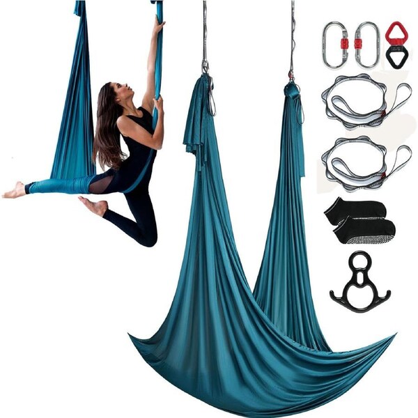 Aerial Silk & Yoga Swing, 10 m Length, Aerial Yoga Hammock Kit with 100gsm Nylon Fabric, Full Rigging Hardware & Easy Set-up Guide, Antigravity Flying for All Levels Fitness Bodybuilding,