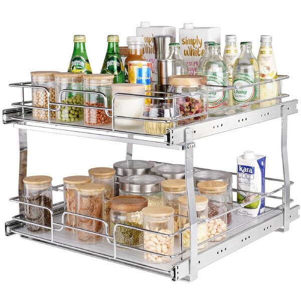 2-Tier Wire Pull Out Cabinet Under Sink Organizer 18x20 Inch Drawer Basket