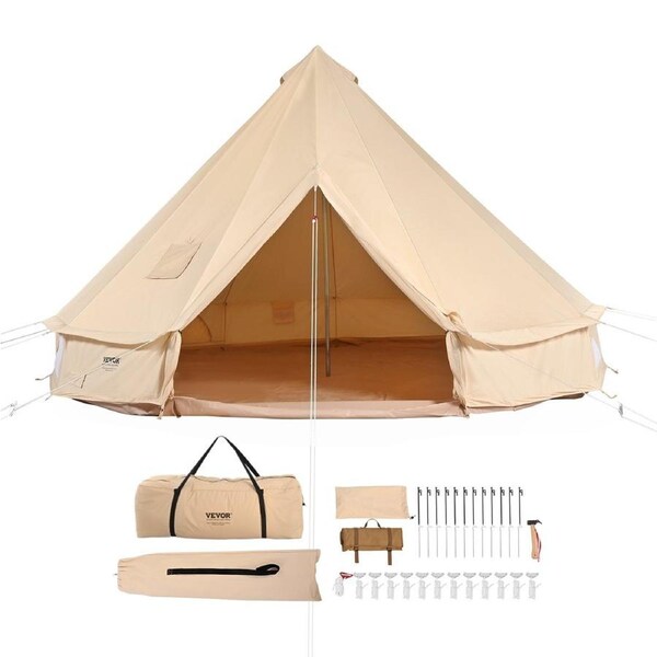 Canvas Bell Tent 5m/16.4ft 4-Season Camping Yurt Tent with Stove Jack