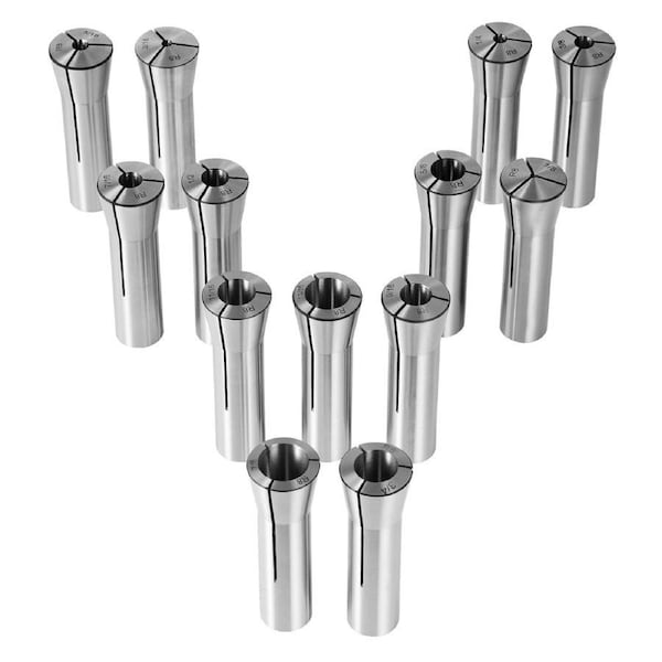 13 pcs Precision R8 Collet Set, 1/8'' - 7/8'', 45# Alloy Steel Mill Collet Chuck 0.0012"/30µm TIR with 13 Labeled Storage Boxes, for Milling Machine Drill Presses Boring Machine Machining