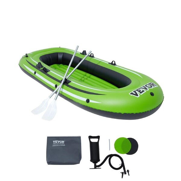 Inflatable Boat, 3-Person Inflatable Fishing Boat, Strong PVC Portable Boat Raft Kayak, 1158 mm Aluminum Oars, High-Output Pump, Fishing Rod Holders, and 2 Seats, 750 lb Capacity for Adults