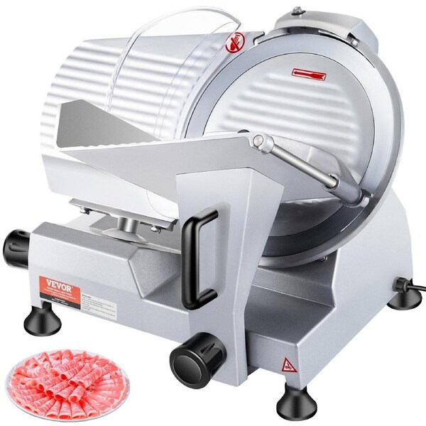 Commercial Meat Slicer, 240W Electric Deli Food Slicer, 10 inch Carbon Steel Blade Electric Food Slicer, 350-400RPM Meat Slicer, 0 - 0.47 inch Adjustable Thickness for Commercial and Home