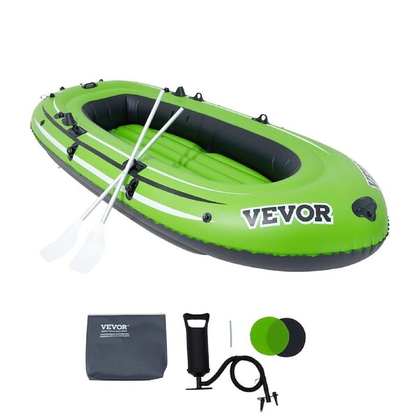 Inflatable Boat, 4-Person Inflatable Fishing Boat, Strong PVC Portable Boat Raft Kayak, 1158mm Aluminum Oars, High-Output Pump, Fishing Rod Holders, and 2 Seats, 1100 lb Capacity for Adults