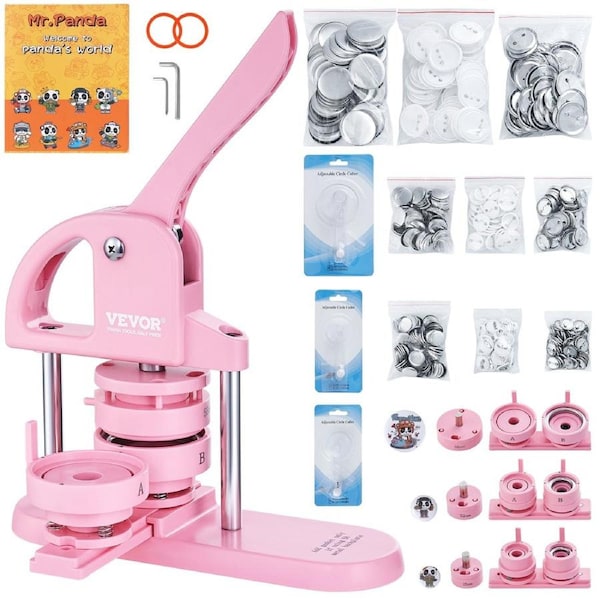 Button Maker, 1/1.25/2.28 inch(25/32/58mm) 3-IN-1 Pin Maker, 300pcs Button Parts, Button Maker Machine with Panda Magic Book, Ergonomic Arc Handle Punch Press Kit, For Children DIY Gifts,