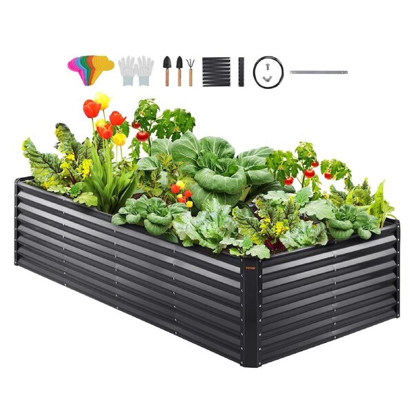 Raised Garden Bed, 8 x 4 x 2 ft Galvanized Metal Planter Box, Outdoor Planting Boxes with Open Base, for Growing Flowers/Vegetables/Herbs in Backyard/Garden/Patio/Balcony, Dark