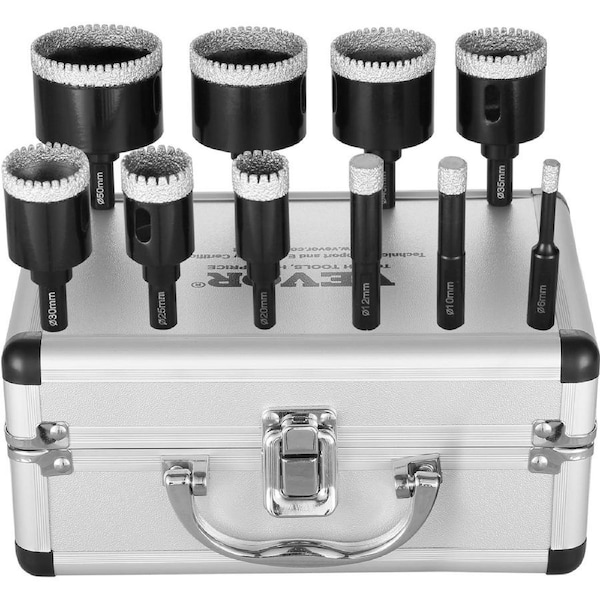 Diamond Core Drill Bit Set, 10 PCS 6/10/12/20/25/30/35/40/45/50mm Diamond Hole Saw Kit, Triangular Shank, with Storage Case for Dry and Wet, Diamond Drill Bits for Tile Ceramic