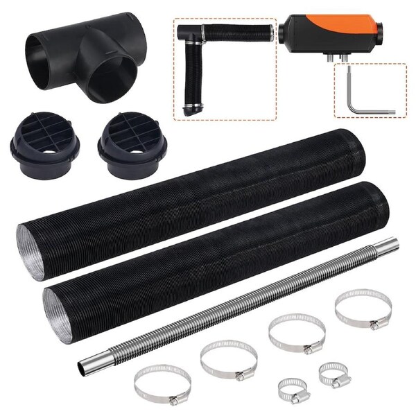Diesel Heater Pipe Ducting Set, 3" Extendable Air Duct Hose, 1" Stainless Steel Exhaust Pipe, 2 Air Vents, Tee Air Outlet Connector and Hose Clamps, for 2KW/5KW/8KW Diesel Parking