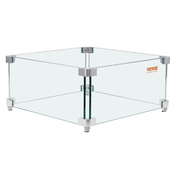 Gas Fire Pit Wind Guard for Square Fire Table, 380 x 380 x 180 mm Clear Tempered Wind Guard for Firepits, 8mm Thick Square Glass Shield, Glass Panel with Hard Corner Bracket &