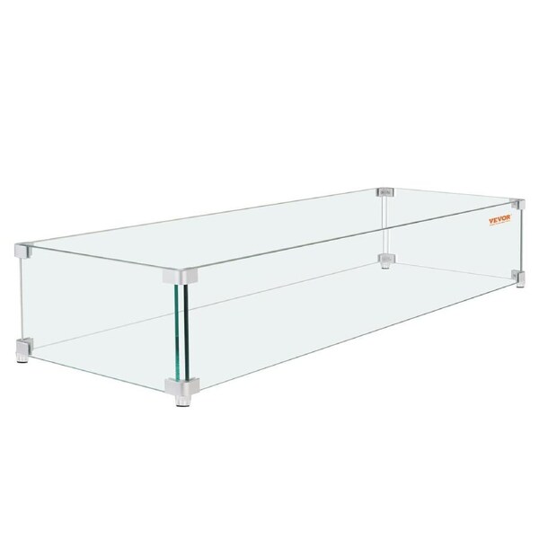Gas Fire Pit Wind Guard for Square Fire Table, 595 x 190 x 165 mm Clear Tempered Wind Guard for Firepits, 8mm Thick Square Glass Shield, Glass Panel with Hard Corner Bracket &