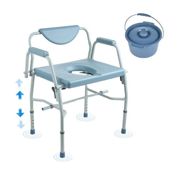Commode Chair, Bedside Commode with Drop-Down Arms and Detachable Backrest, 5-Level Adjustable Height, 7L Removable Bucket, Easy to Assemble, 1000LBS Capacity, Portable Toilet for Adults