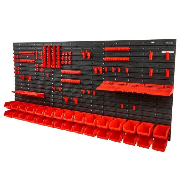 Wall Mounted Storage Bins, 30-Bin Parts Rack Organizer Garage Plastic Shop Tool with Wall Panels/Tool Holders/Hooks, Tool Organizer for Nuts, Bolts, Screws, Nails, Beads, Buttons, Black and