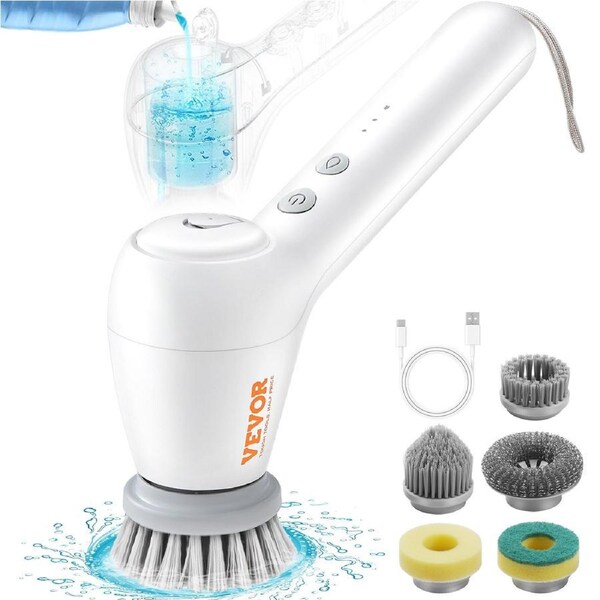 Electric Spin Scrubber Cordless Cleaning Brush 5 Heads for Bathroom Floor