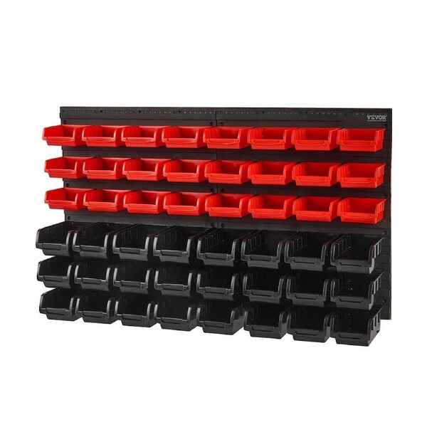 Wall Mounted Storage Bins, 48-Bin Parts Rack Organizer Garage Plastic Shop Tool with Wall Panels, Tool Organizer for Nuts, Bolts, Screws, Nails, Beads, Buttons, Other Small Parts, Black and