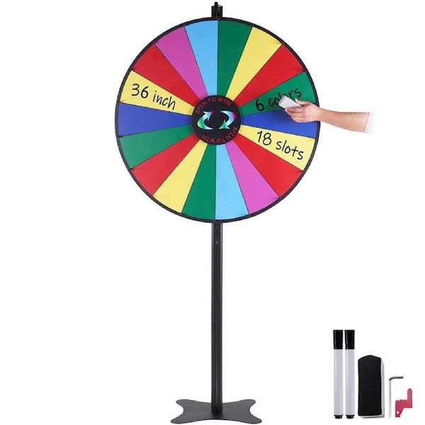 36 inch Spinning Prize Wheel, 18 Slots Spinning Wheel, Roulette Wheel with a Dry Erase and 2 Markers, Tabletop or Floor Standing Win Fortune Spin Games in Party Pub Trade Show