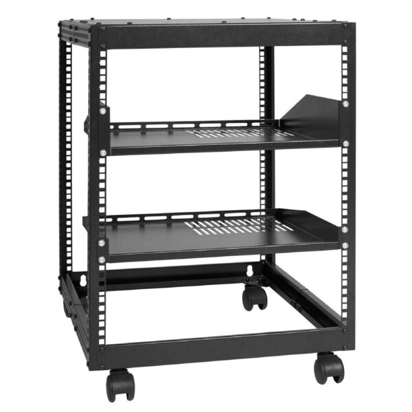 12U Open Frame Server Rack, 15''-40'' Adjustable Depth, Free Standing or Wall Mount Network Server Rack, 4 Post AV Rack with Casters, Holds All Your Networking IT Equipment AV Gear Router