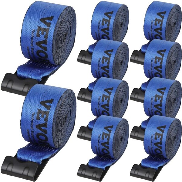 Winch Straps, 10.2 cm x 9.1 m, 2.7T Load Capacity, 8.2T Breaking Strength, Truck Straps with Flat Hook, Flatbed Tie Downs Cargo Control for Trailers, Farms, Rescues, Tree Saver, Blue (10