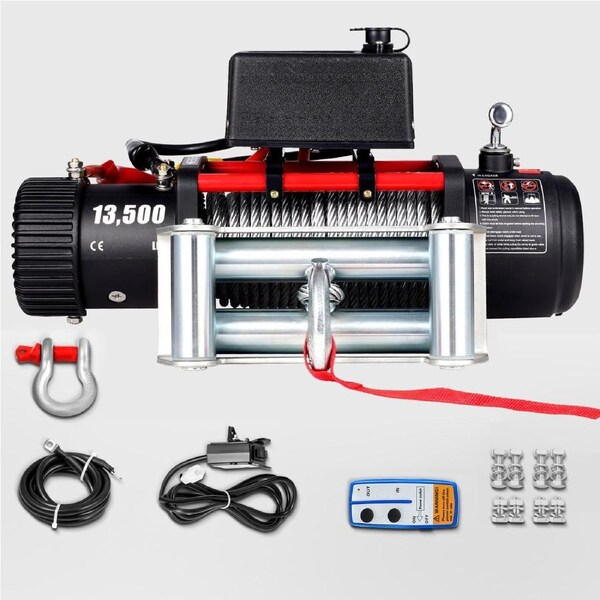 Electric Winch Recovery 12v 13500Lb / 6125Kg,Electric Truck Winch with Handle and Wireless Remote Control,13500Lb /6125Kg Electric Truck Winch with 92 ft Strong Steel