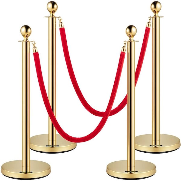 Velvet Ropes and Posts, 5 ft/1.5 m Red Rope, Stainless Steel Gold Stanchion with Ball Top, Red Crowd Control Barrier Used for Theaters, Party, Wedding, Exhibition, Ticket Offices 4