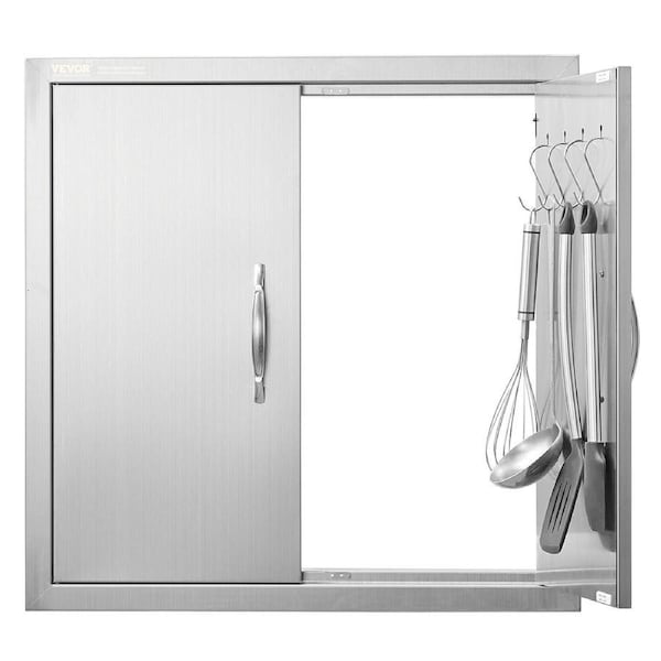 BBQ Access Door, 610x610 mm Double Outdoor Kitchen Door, Stainless Steel Flush Mount Door, Double Wall Vertical Door with Handles and Hooks, for BBQ Island, Grilling Station, Outside